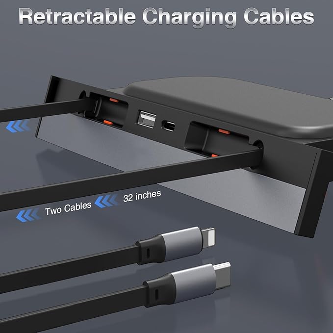 Retractable Center Console USB Hub for Tesla Model 3 Model Y, THELIFELICIOUS Tesla Interior Accessories Central Control Docking Station with Fast Charging Cables
