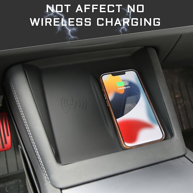 3PCS Center Console Accessories for Tesla New Model Y Juniper 2026 2025 Model 3 Highland 2024 Cup Holder Insert, Screen Edge Protector Frame, Wireless Charger Mat Silicone, Black