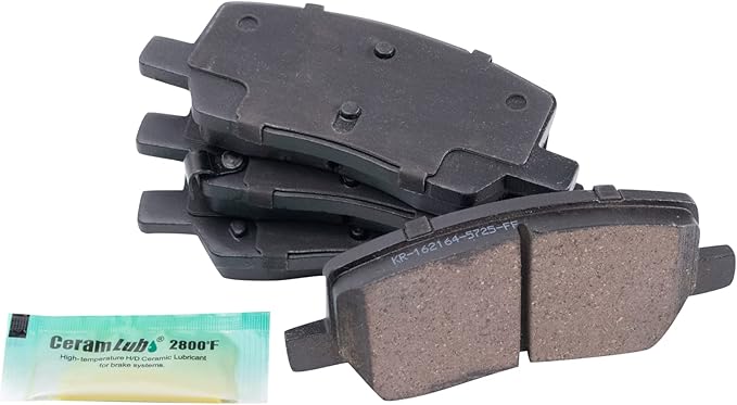 TRQ Rear Ceramic Brake Pad Set Includes Contact Point Grease Compatible with 2016-2021 Tesla Model S 2016-2021 X Rear with Single Piston Calipers Models