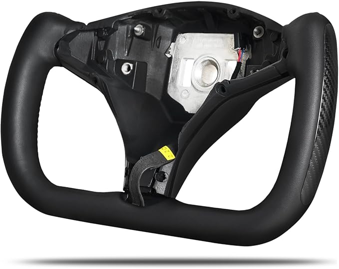 Yoke Steering Wheel, Black Microfiber Smooth Leather with Side Glossy Carbon Fiber for Tesla Model X 2016-2020,For Tesla Model S 2014-2020 With Heating Function