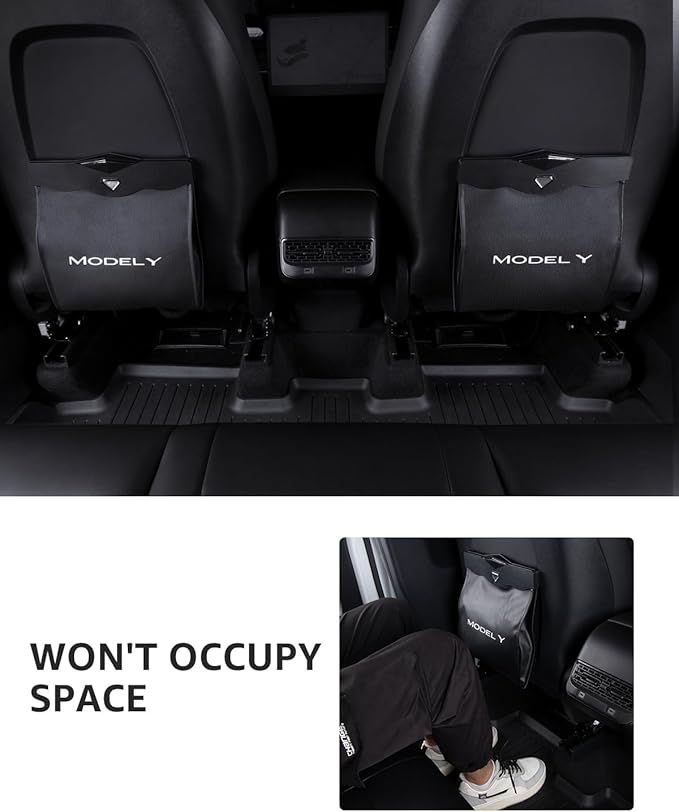 Motrobe Tesla Model Y Juniper Trash Can 2020-2026 Garbage Bag Garbage Bin [Strong Magnetic Buckle] Waterproof with LED Light Faux Leather Model Y Interior Accessories 2.5 Gallons