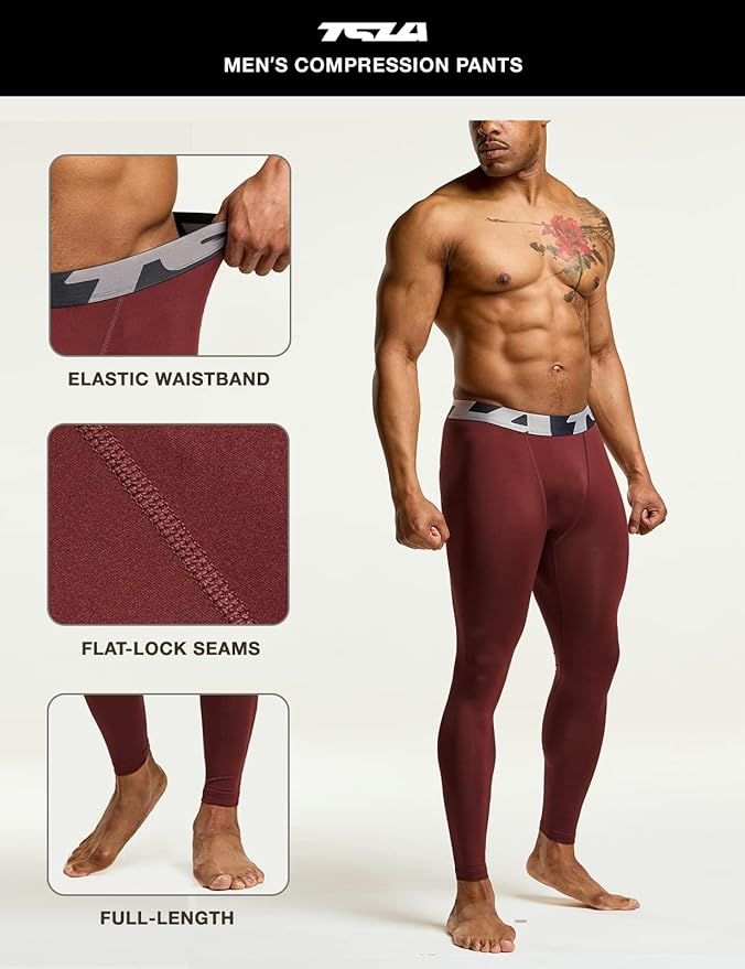 TSLA Men's Compression Pants - Cool Dry Athletic Sports Workout Running Tights Leggings Baselayer
