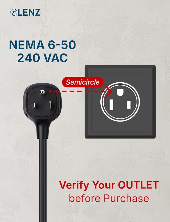 LENZ NEMA 6-50 Adapter: Compatible ONLY with Tesla Mobile Charger Gen 2 & 3, This Adapter Plugs into Your 240 V 6-50 Outlet at 32 Amps (Verify Before Purchase), 16-Inch Length
