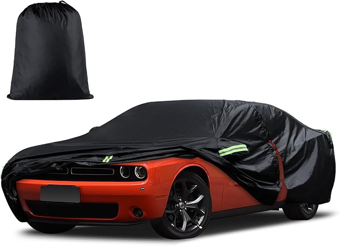 Car Cover Custom Fit for Dodge Challenger 2008-2025, Waterproof All Weather for Automobiles Full Exterior Cover Rain Sun Snow Protector with Door Zipper