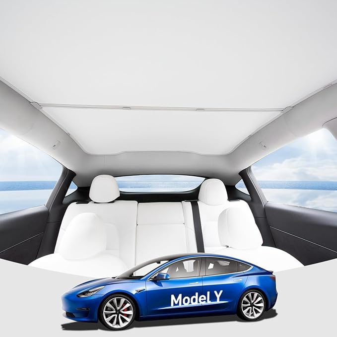 Roof Sunshade for Tesla Model Y 2025-2020, Insulation UV Rays Protection 2025 Sunroof Shade & 2025 Sunshade Roof for Tesla Model Y Accessories 2025 Beige(Not Fit 2025Juniper)