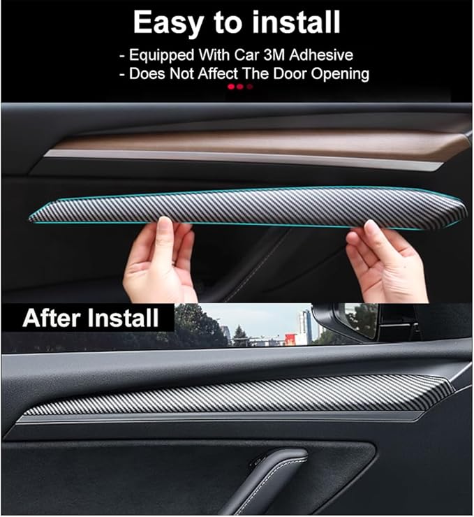 Dashboard Cover Wrap and Front Door Trim Kit -Compatible with Tesla Model Y 2019-2024 & Model 3 2021-2023, Interior Decoration Accessories,Not for Performance (Matte Carbon Fiber Pattern, 4PCS)