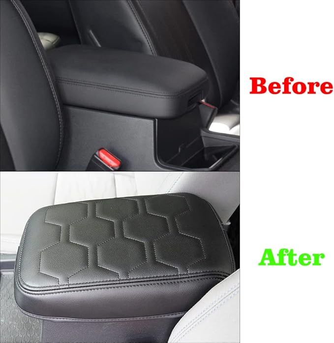 Muslogy Center Console Armrest Cover Fit for Nissan Frontier 2022-2025 2026 Accessories, Comfort Armrest Pad Console Lid Cushion Vegan Leather Regular Thick (V1 Black Trim)