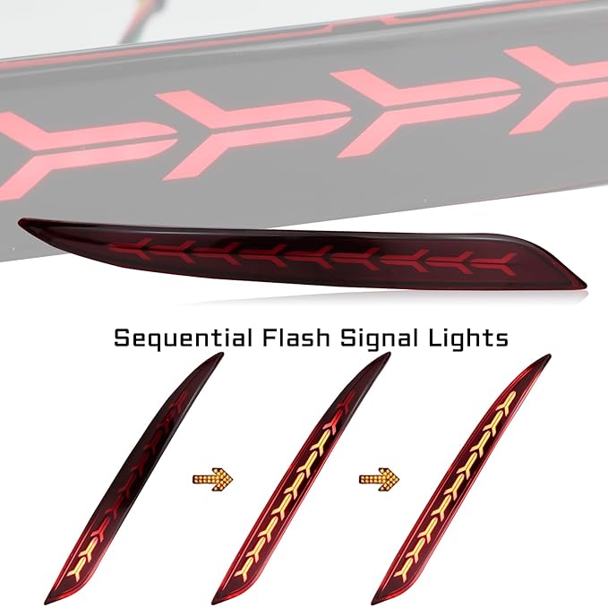 Red Lens Rear Fog Bumper Reflector Brake Tail Sequential Flash Singal Lights Lamp 3 in 1 Arrow Style Compatible with Tesla Model Y 2021 2022 2023 Standard Performance