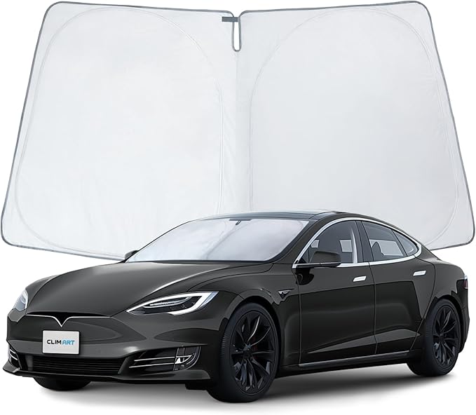 CLIM ART Windshield Sun Shade for Tesla S 2012-2026, Custom-Fit Foldable Car Sunshade, Vehicle Sun Protector, Front Auto Windshield Cover, Car Accessories - WS8008