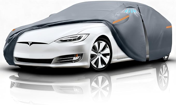 Waterproof Tesla Model S(2012-2026) Car Cover with Breathable Vents, [2025 Upgrade] Premium Covers with Cotton Liner and Zipper Door,Sun Rain Snow Dust Uv Protection.(Gift with Towel)