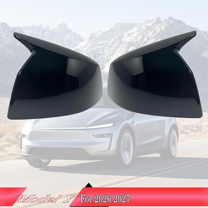 Side Mirror Cover,for Tesla Model Y 2026 2027，2PCS Horned Turn Signal housing Cover Sets car Accessories -Bright Black