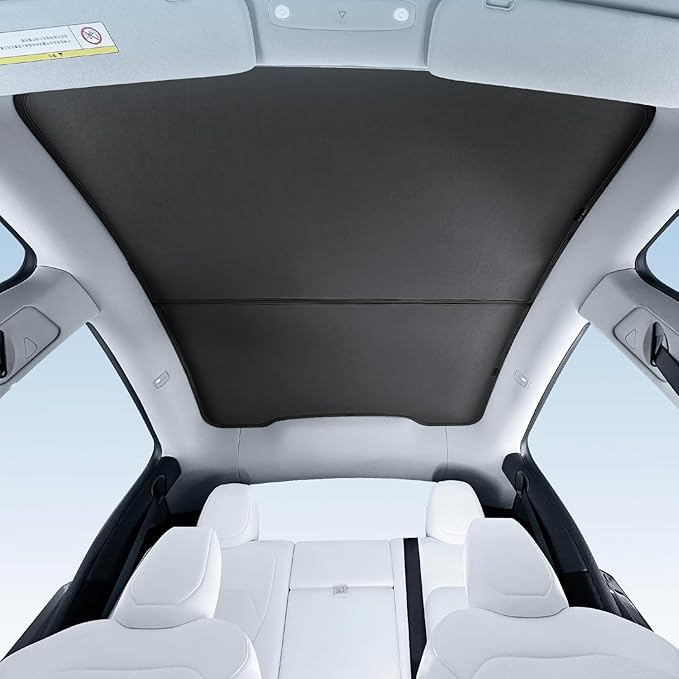 TOPABYTE Sunshade Roof for Tesla Model Y Juniper 2026 2025 Upgrade Ice Crystal Foldable Car Glass Sunroof Shade Sunshades Heat Insulation Cover Roof Window UV Protection, Black