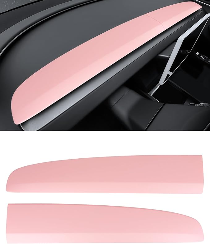 KKTR-CAR Dashbooard Cover 2pcs ABS Dashboard Panel Trim Cover Sticker Compatible with Tesla Model Y Juniper 2025 2026 Model 3 Highland 2024-2026 (Pink)