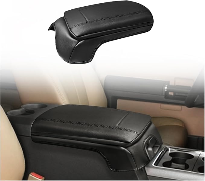 Muslogy Center Console Armrest Cover Fit for Ford F250 F350 F450 2011-2016 Super Duty Accessories, Comfort Armrest Pad Console Lid Cushion Vegan Leather 1-Inch Extra Thick(Bucket Seat ONLY)