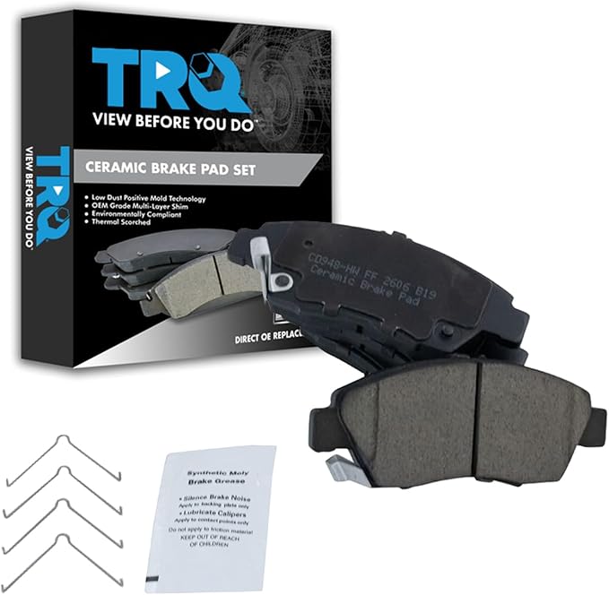 TRQ Front Brake Pads Ceramic Hardware Wear Sensor Compatible with 2013-2014 Acura ILX 2002-2006 RSX 2003-2011 Honda Civic 1994-1997 Civic del Sol 2011-2015 CR-Z 2007-2013 Fit