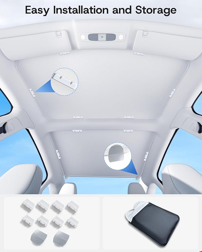 Sunshade Roof for Tesla Model 3 2023 2022 2021, [Graphene Infused Fabric & UPF 50+ & No-Sagging] OEM-fit Precision Heat Insulation Glass Roof Sun Shade for Tesla Model 3 Accessories, Gray, 2PCS
