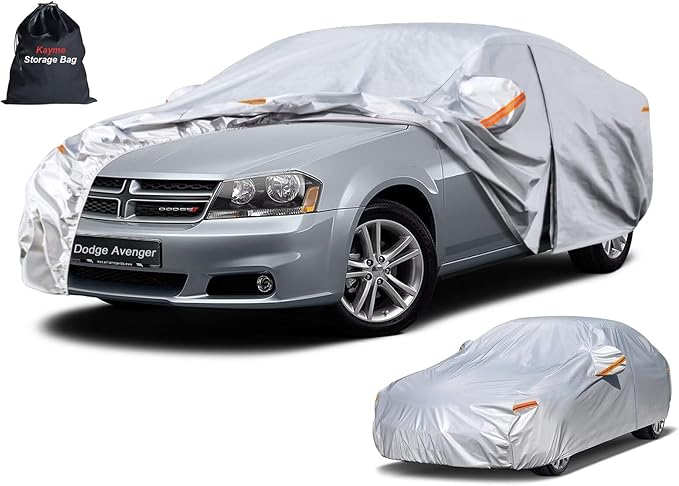 Kayme 6 Layers Sedan Car Cover Custom Fit for Dodge Avenger (1995-2014), Waterproof All Weather for Automobiles,Rain Sun UV Protection.Silver