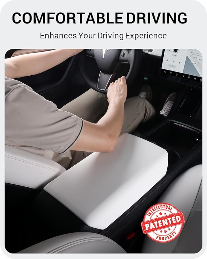 BASENOR Armrest Cover for 2017-2024 Tesla Model Y Model 3 Center Console Cover Non-Slip TPU [No Logo] Protector Armrest Tesla Accessories White (Not Compatible with 2025 2026 Model Y/3)