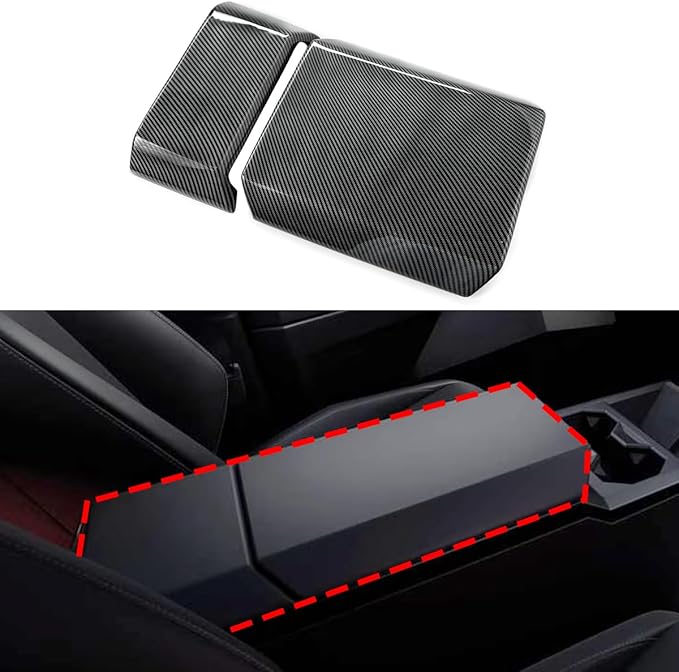 Barong for Tesla Cybertruck Accessoriess Interior Stickers Car Armrest Center Console Middle Console Cover Armrest Seat Box Cover Trim Frame Decal Carbon Fiber Pattern