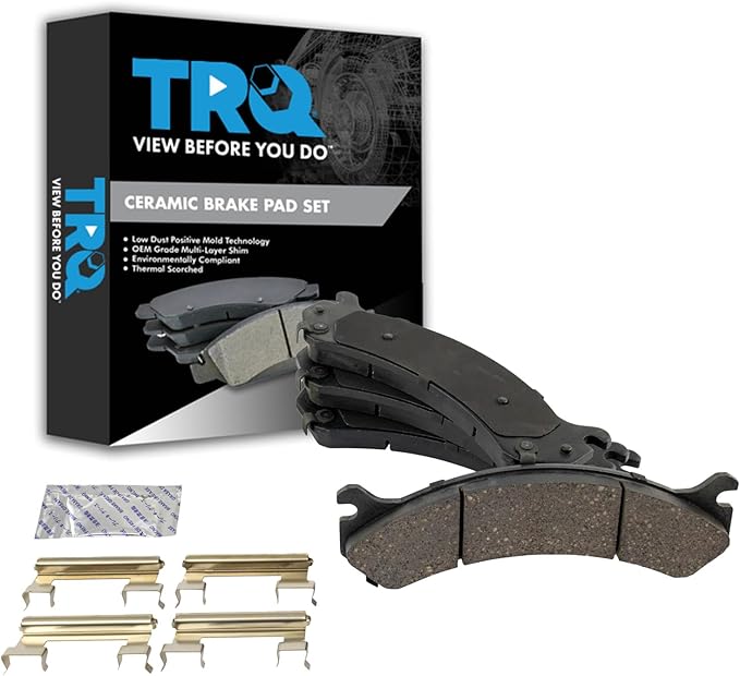 TRQ Rear Ceramic Brake Pad Set Compatible with 01-03 Chevrolet Silverado 3500 04-06 Silverado 3500 DRW 07 Silverado 3500 DRW 07-10 Silverado 3500 HD DRW 01-03 GMC Sierra 3500 04-06 Sierra 3500 DRW