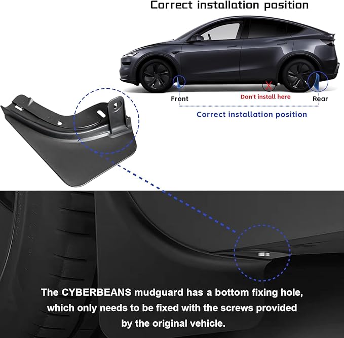 2025 2026 Mud Flaps for New Tesla Model Y Juniper [No Drilling, Protect Paint] 4Pcs PP+TPE Flexible Splash Guards, All-Weather Fender Guards Accessories