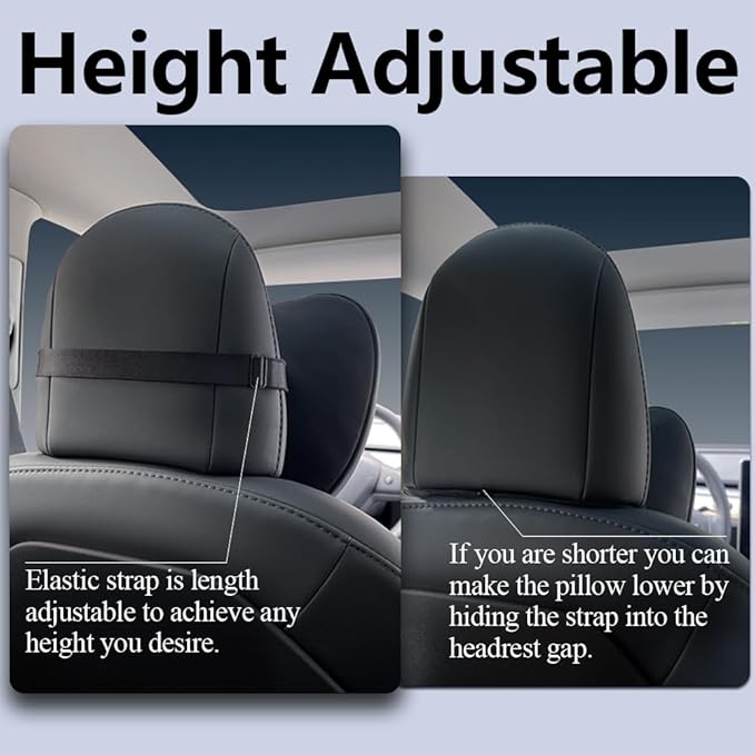 TANOLA TESBEAUTY Nappa Leather Headrest Pillow 2 Packs for Tesla Neck Pillow Uniquely Designed for Tesla Model Y/3/S/X Tesla Car Neck Support Cushion for People Under 5'7" Black
