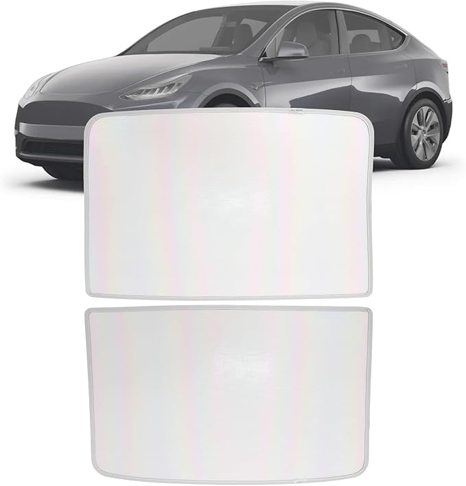[2025 Upgrade] Sunshade Roof for Tesla New Model Y Juniper 2025 Colorful Ice Crystal Glass Sunroof No-Sag Design Retractable Sunshade Heat Insulation Roof Window Sun Protection Snap Foldable(White)