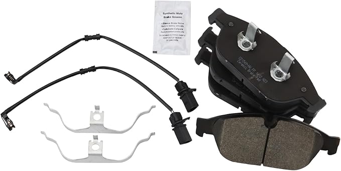 TRQ Front Ceramic Brake Pad Set Includes Contact Point Grease Compatible with 13-18 Audi A8 Quattro with 356mm Diameter Front Rotors
