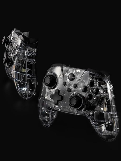 TPARTS Multi-Device Crystal Clear Wireless Game Controller for Tesla Model 3/Y/S/X, Compatible With Switch/STEAM Deck/PC/Tesla, 7-Colors LED Mode (Set of 2)