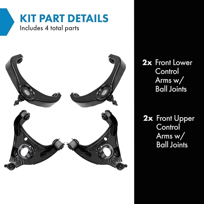 TRQ Front Upper & Lower Control Arm with Ball Joint Set Compatible with 2006-2008 Dodge Ram 1500