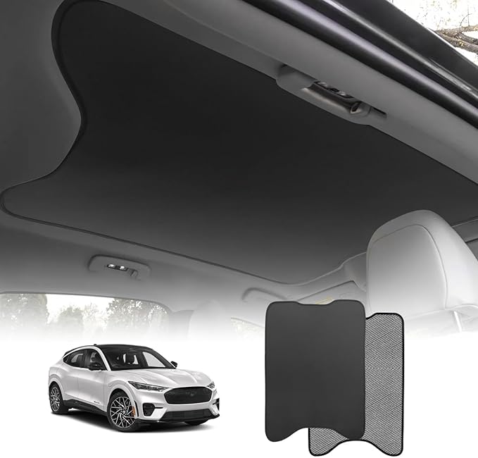 BestEvMod Foldable Roof Sunshade Compatible with Mustang Mach-E 2021-2026 Accessories Upgraded Heat Reflective Tech Accessories,Sunroof Reflective Cover Blocks Glare Blocks UV Ray (Black)