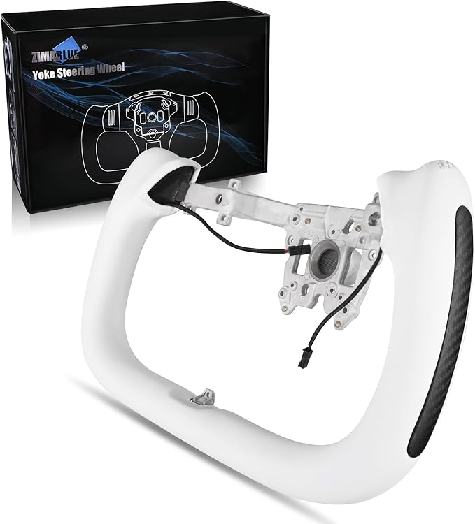 ZIMABLUE Yoke Steering Wheel For Tesla Model 3 Highland Accessories 2024 2025, White Nappa Leather with Side Matte Carbon Fiber for Tesla Model 3 Highland 2024-2025 With Heating Function