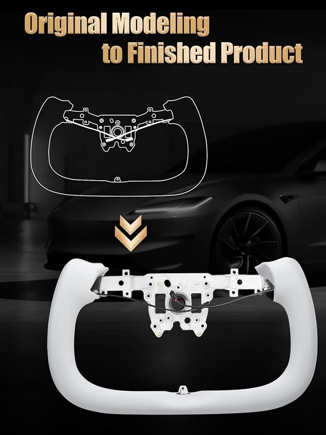 ZIMABLUE Yoke Steering Wheel For Tesla Model 3 Highland Accessories 2024 2025, White Nappa Leather with Side Matte Carbon Fiber for Tesla Model 3 Highland 2024-2025 With Heating Function
