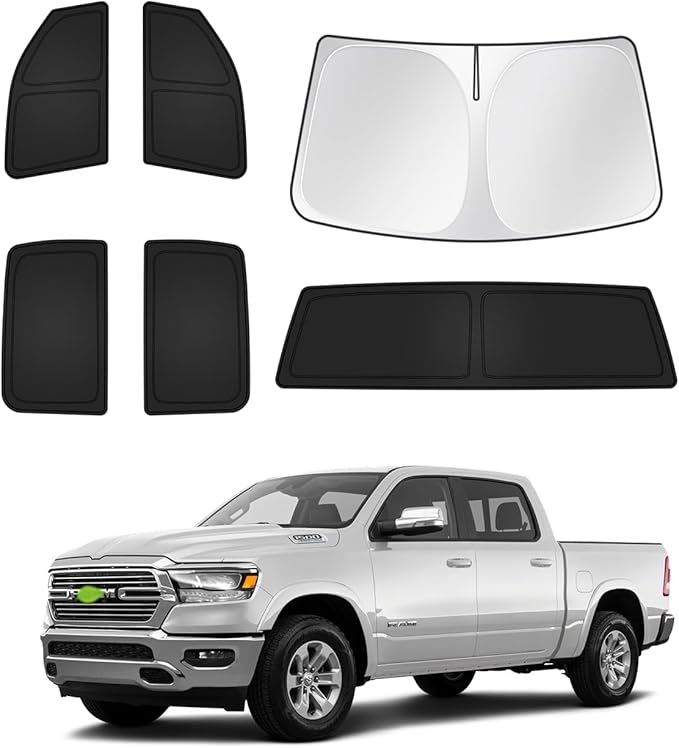 Sunshades for Dodge Ram 1500 2019-2025 2026 Accessories Windshield Sun Shade Side Rear Window Shade Cover Sun Visor Shield Privacy Protection Keep Vehicle Cool Black 6PCS