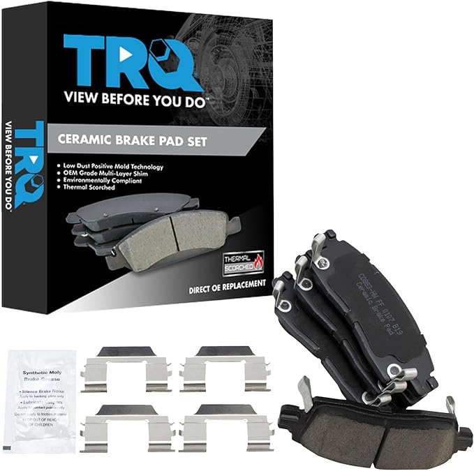 TRQ Rear Posi Ceramic Brake Pad Kit Set for 9-7X / Acadia/Acadia Limited/Ascender/Bravada/Enclave/Envoy/Envoy XL/Envoy XUV/Outlook/Rainier/SSR/Trailblazer/Traverse/XTS