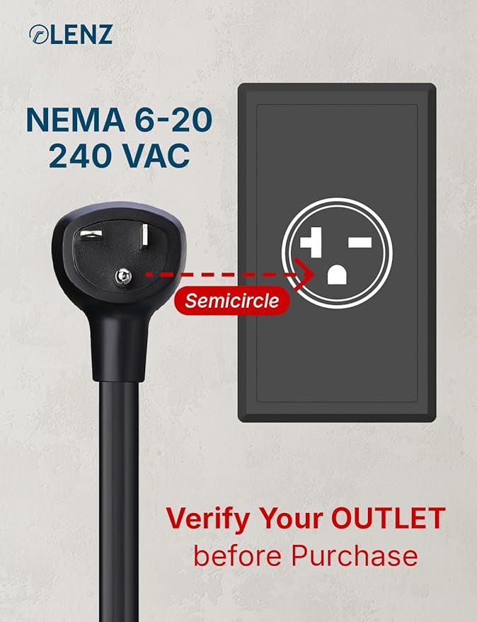 LENZ NEMA 06-20 Adapter Exclusively for Tesla Gen 2 and 3 Mobile Chargers (Verify Correct Outlet for Plug), Plug Tesla Portable Charger to 240V 6-20 Outlet at 16 Amp (14-Inch Length)