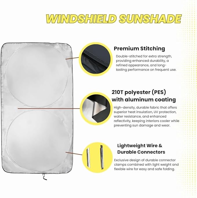 Windshield Sun Shade -Certified 99.87% UVB & 99.02% UVA Car Sun Shade. Award Winning Sunshade for Car Windshield with Patented Technology | Toyota Tocoma 2016-2026 | Car Window Shades by Kinder Fluff