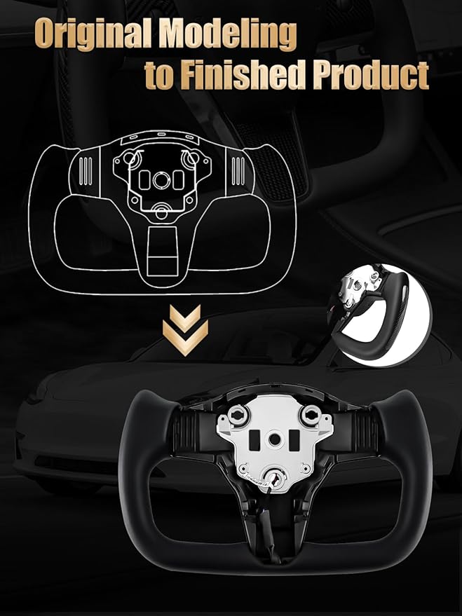 ZIMABLUE Yoke Steering Wheel Personalized Yoke Steering Wheel, Nappa Leather with Side Glossy Carbon Fiber without Front Trim for Tesla Model 3 2017-2023, Model Y 2019-2024 With Heating Function