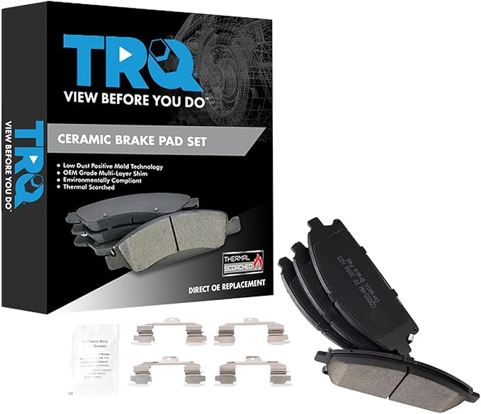 TRQ Front Brake Pads Ceramic Hardware Wear Sensor Compatible with 2003-2006 Acura MDX 1997-2001 Infiniti Q45 1997-2003 QX4 1996-2004 Nissan Pathfinder 2004-2009 Quest