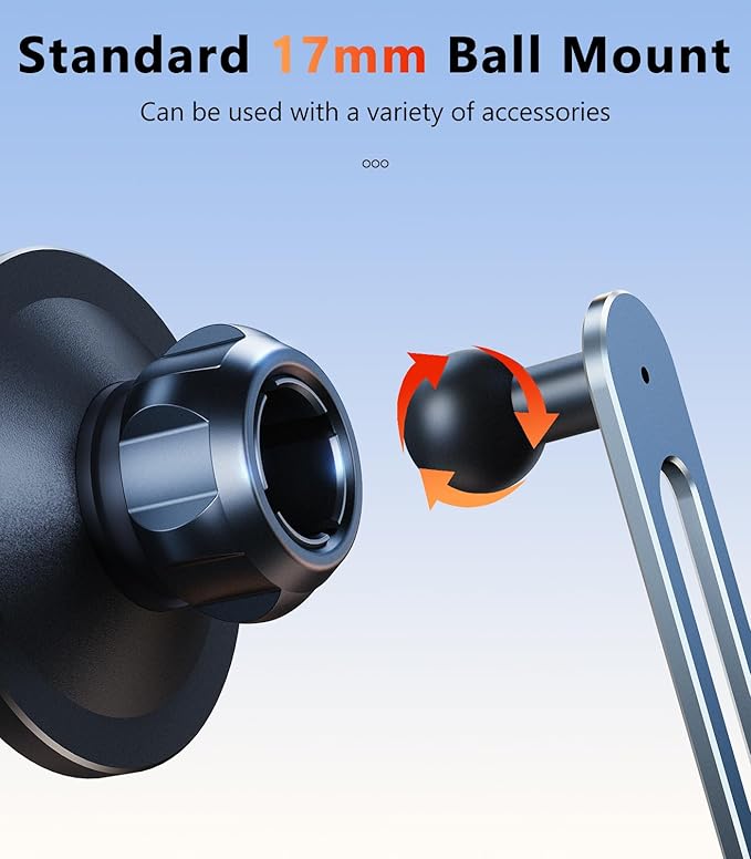 Metal Magnetic 17mm Ball Mount Phone Holder Base for Car Mount Replace Joint [Dual Head Screen Phone Holder Clip Head Accessory]