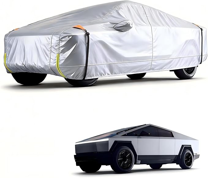 Wigoo Tesla Cybertruck Car Cover Accessories 2024-2026, Custom Fit Waterproof All Weather Outdoor Truck Cover, Windproof UV Rain Snow Dust Protection, Breathable Design, Paint-Safe Lining, Door Zipper