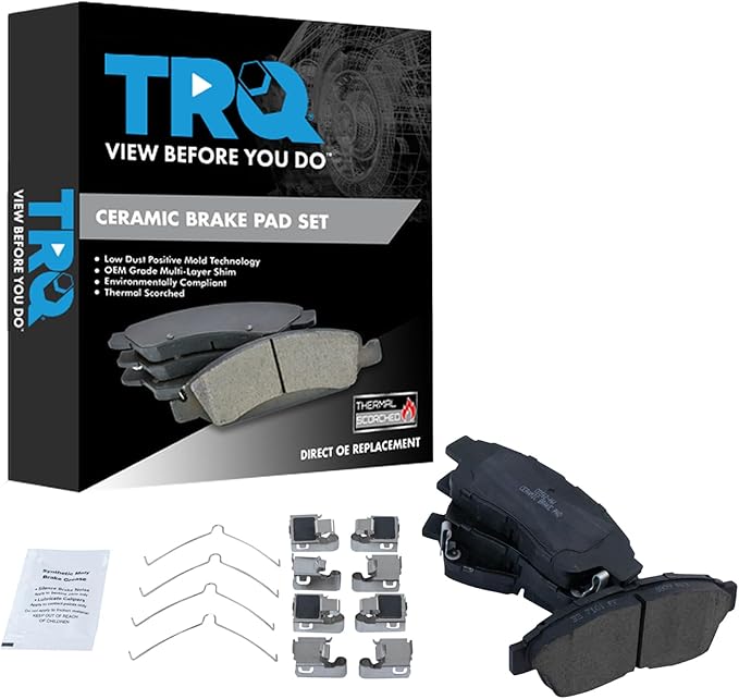 TRQ Front Brake Pads Ceramic Hardware Wear Sensor Compatible with 1993-1997 Geo Prizm 1992-2001 Toyota Camry 1994-1997 Celica Corolla 1996-2000 RAV4
