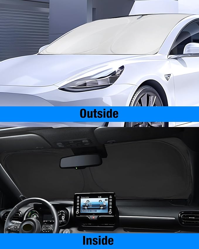 Neverland Custom Fit Windshield Sun Shade for Tesla Model Y 2020-2025, 210D Oxford Front Window Sunshade Visor - Block 99% UV, Keep Vehicle Cool