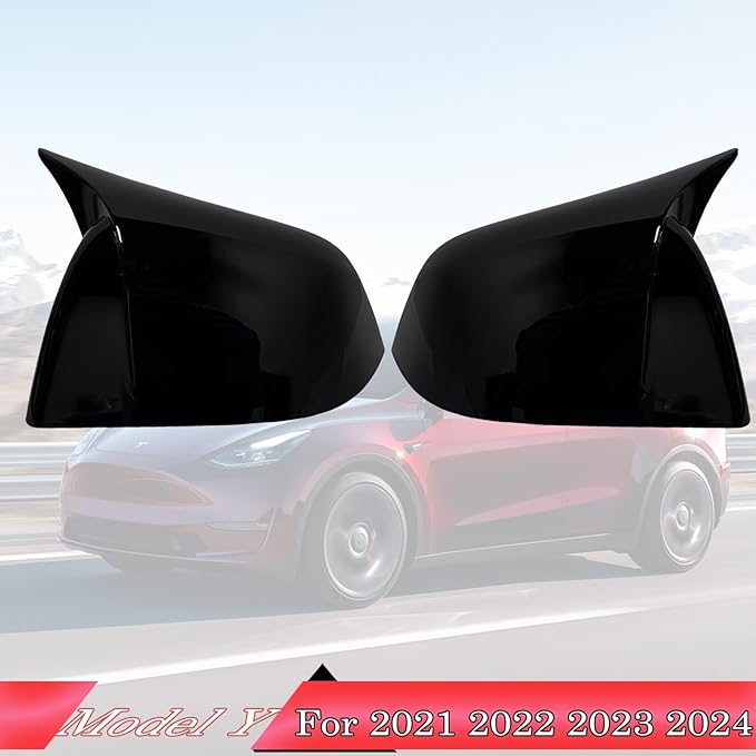 Side Mirror Cover,for Tesla Model Y 2021-2024，2PCS Turn Signal housing Cover Sets car Accessories -Bright Black（Not Fit 2025 Juniper）