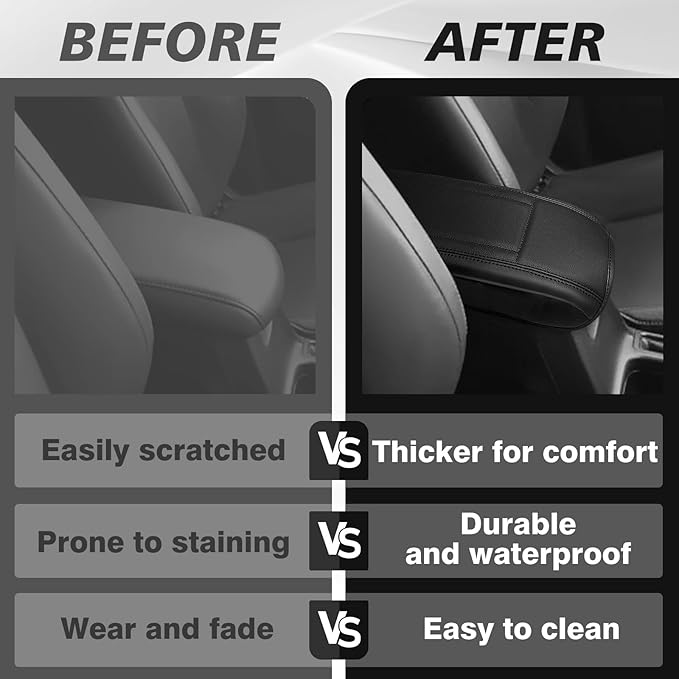 Muslogy Center Console Armrest Cover Fit for Toyota RAV4 2013-2018 Accessories, Comfort Armrest Pad Console Lid Cushion Vegan Leather Regular Thick