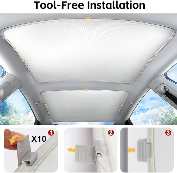 Tesla Model 3（2020-2025） Double-Layer Glass Sunshade Roof Red-Film Crystal Coatings,Easy Install with Clips, Foldable & Storage Bag UV Blocking Tesla Accessories Gray