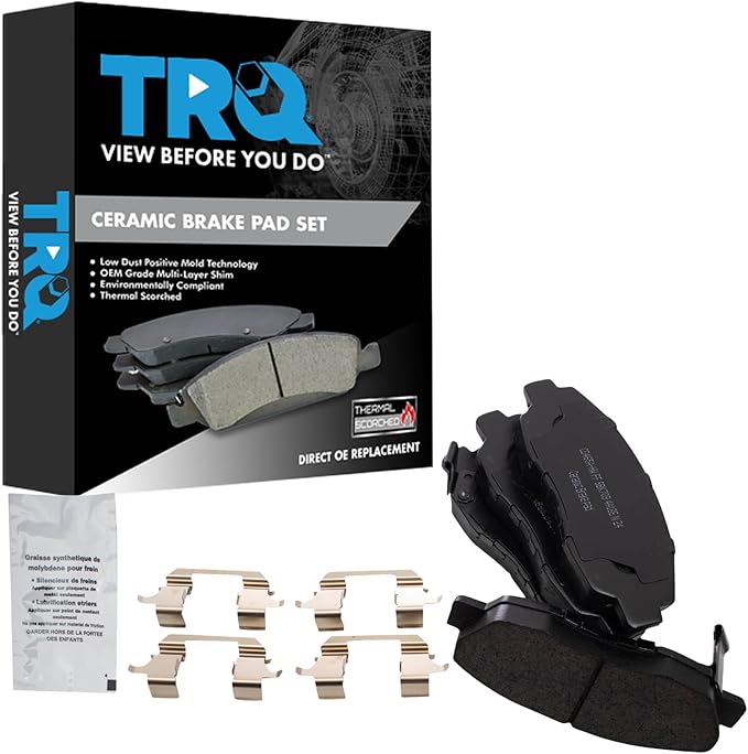 TRQ Front Ceramic Brake Pad Set Includes Contact Point Grease and Hardware Compatible with 10-14 Honda Insight 03-11 Civic DX EX LX EX-L LX-S 98-02 Accord L4 2.3L
