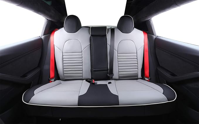 EKR Model S Seat Covers Custom Fit for Tesla Model S 2021-2026 Long Range & 2021-2023 Plaid(Single Piece Front Armrest),Leather Truck Seat Cover Full Set for SUV,Faux Leather(Black/Gray)
