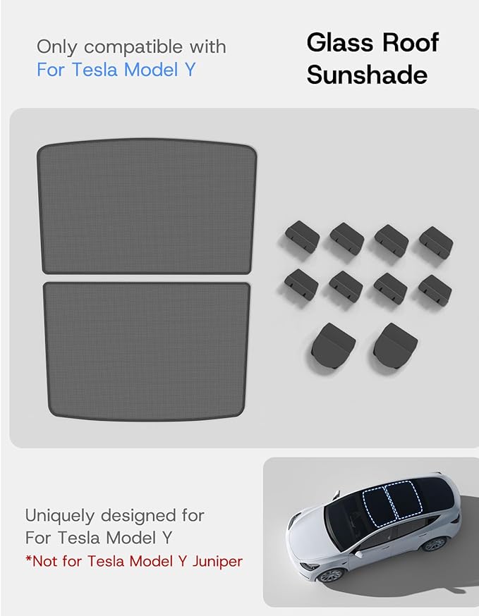 Upgraded Sunshade Roof for Tesla Model Y 2020-2024, [Mesh Fabric& No-Sag & Magnetic Design] Heat Insulation Class Roof Sun Shade for Tesla Model Y Accessories, Black, 2PCS