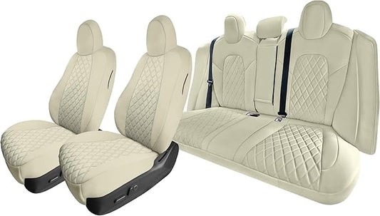 FH Group Custom Fit Car Seat Covers Specifically Made for 2017–2023 Tesla Model 3 Full Set Solid Beige Ultraflex Neoprene Car Seat Covers, Waterproof Automotive Seat Covers, Tesla Accessories